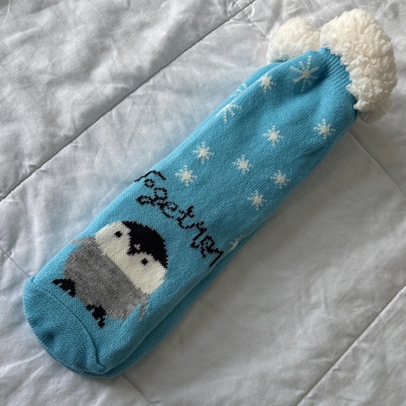 Shoes - Cozy Blue Penguin Slippers NWOT, still hooked together.